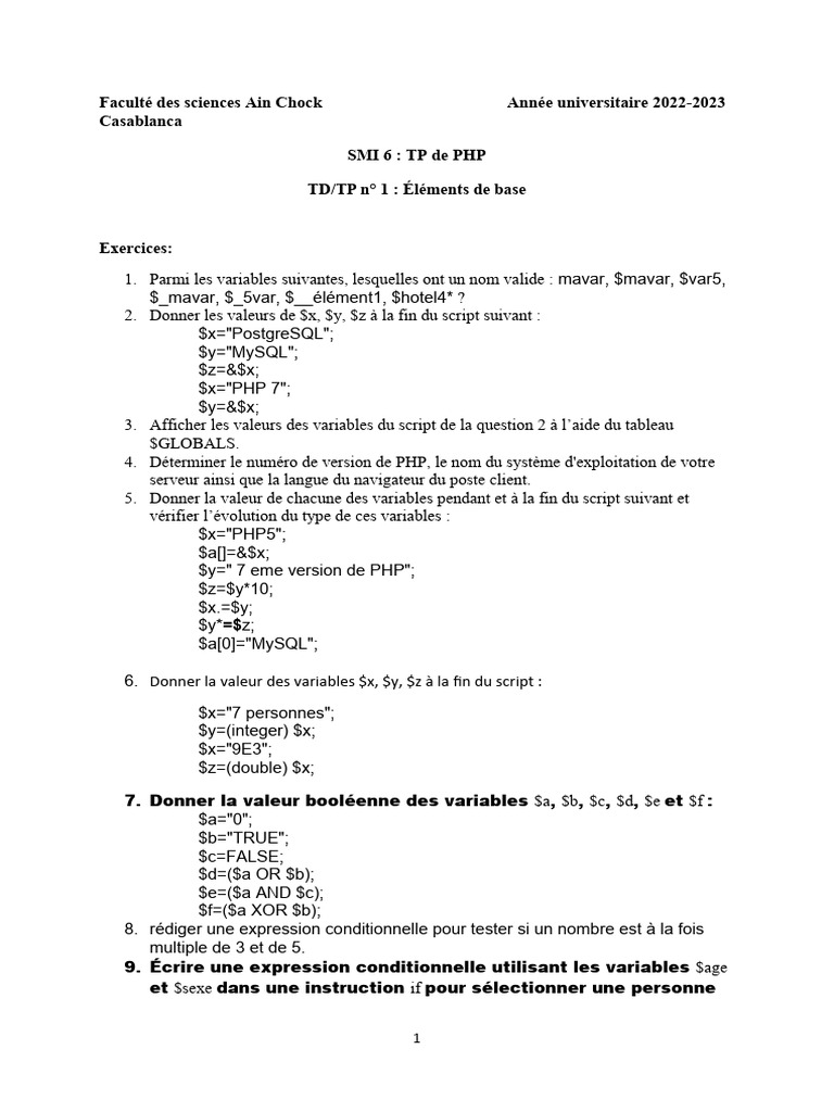 TP PHP : Exercices de base et scripts | PDF | Structure de contrôle | PHP
