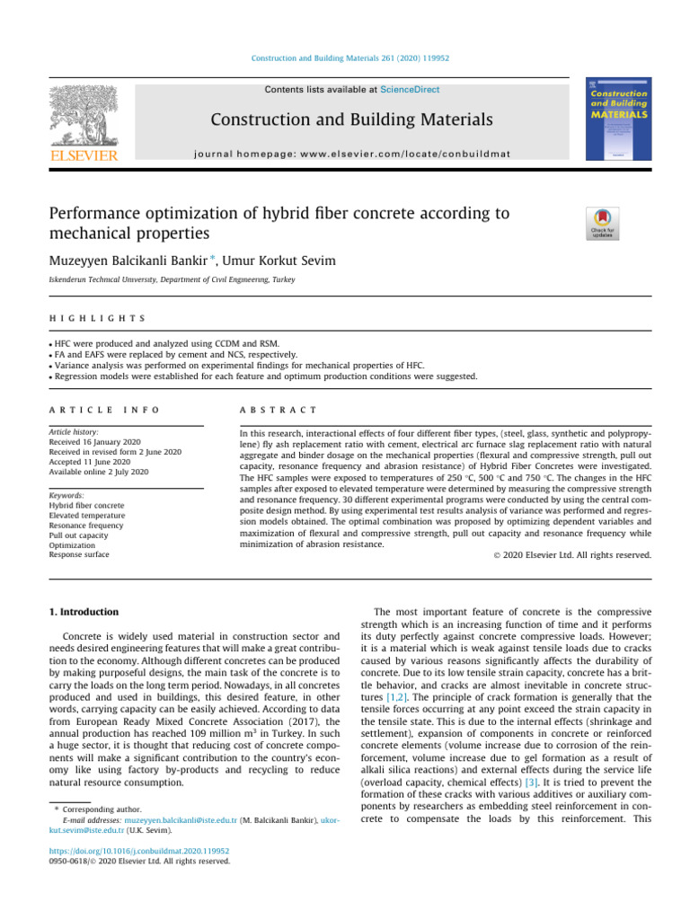 Performance Optimization of Hybrid Fiber Concrete - Felxural ...