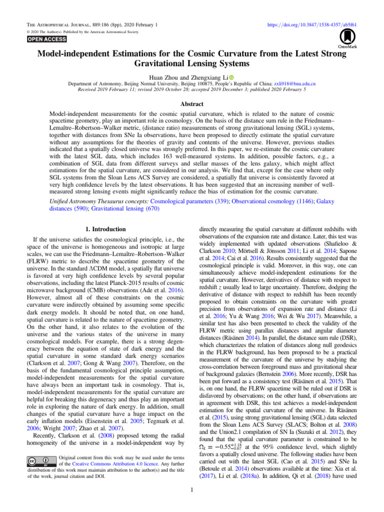 Cosmic Curvature via Gravitational Lensing | PDF | General Relativity ...