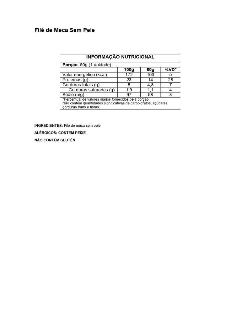 Valor Nutricional do Filé de Meca | PDF