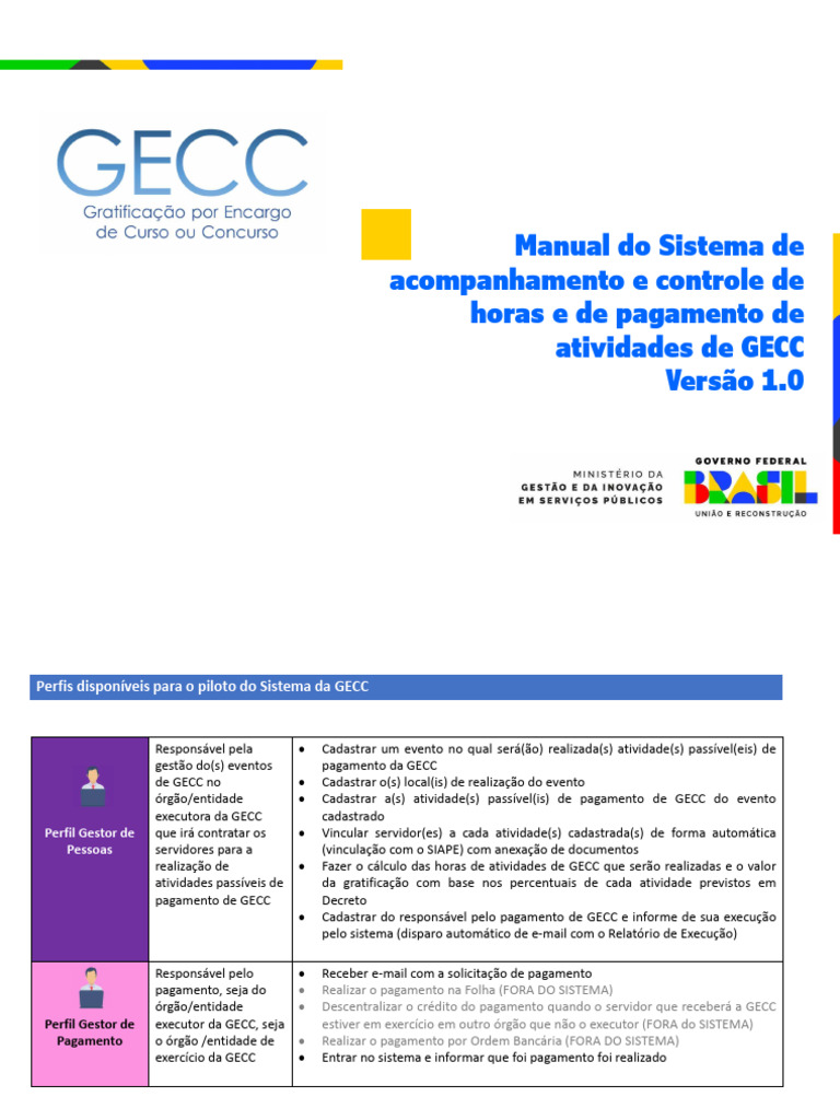 Manual do Sistema GECC: Cadastro e Pagamento | PDF | Servidor (informática)