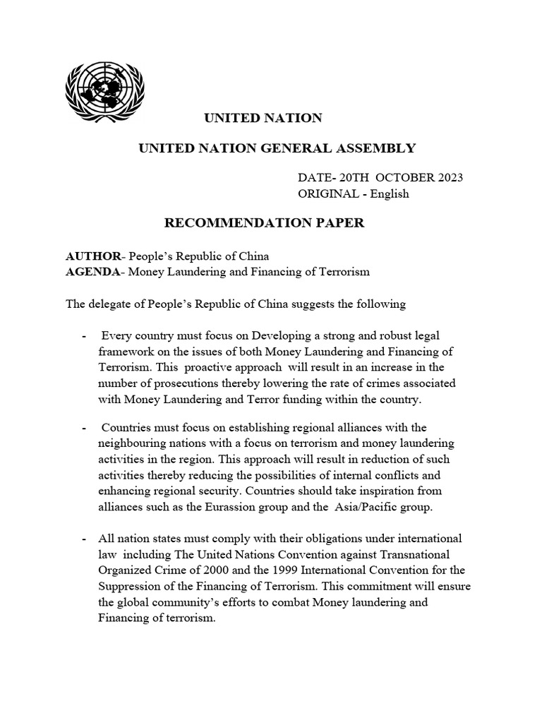 Recommendation Paper | PDF | Terrorism Financing | Money Laundering