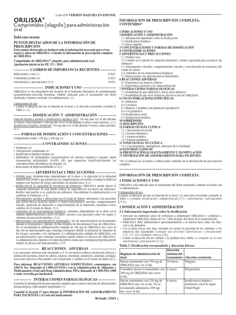 Orilissa Pi Spa | PDF | Trastorno depresivo mayor | Osteoporosis