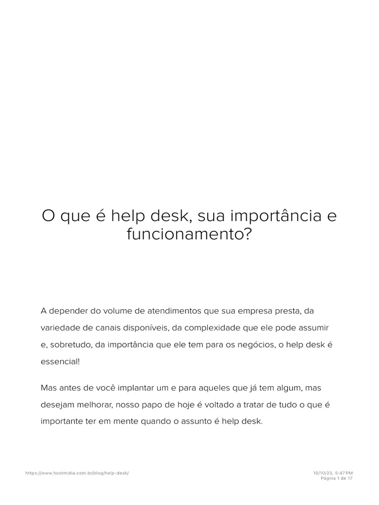 O que help desk sua import ncia e funcionamento pdf central de