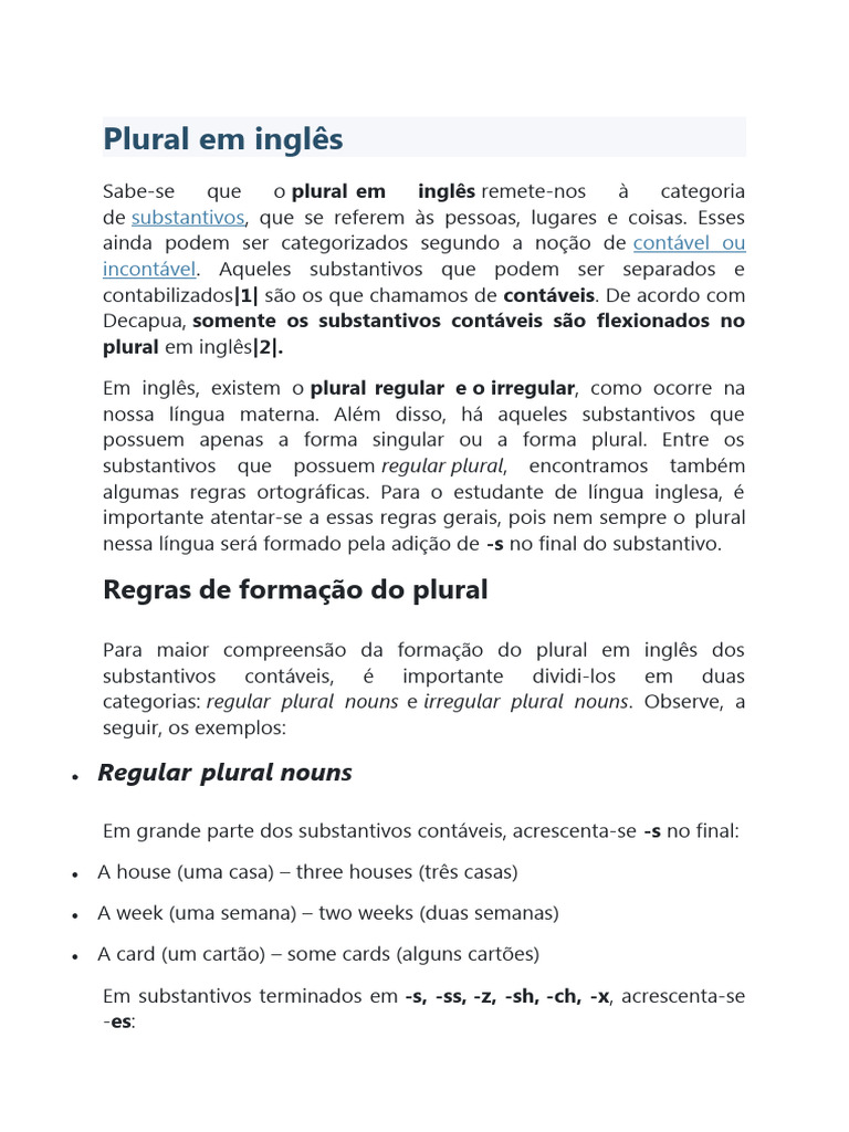 Plural em Inglês | PDF | Plural | Linguística