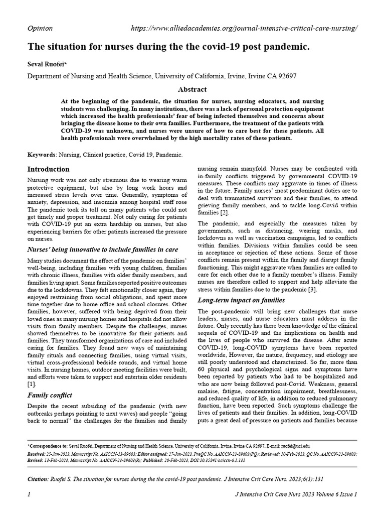 The Situation For Nurses During The The Covid19 Post Pandemic | PDF ...