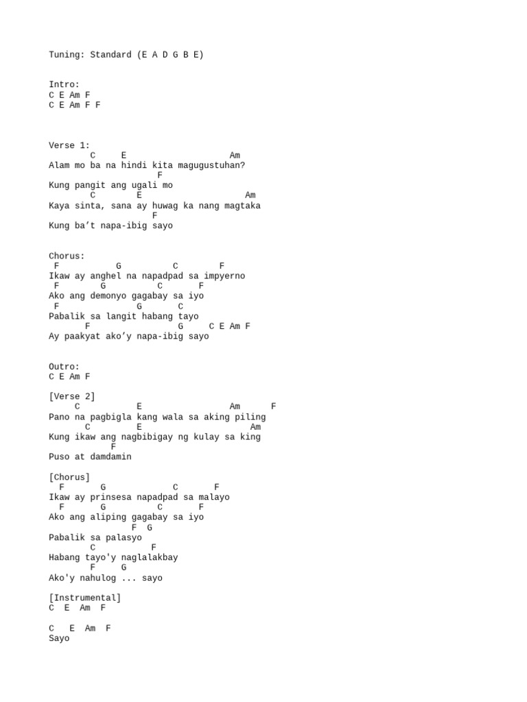 Demonyo chords and lyrics PDF