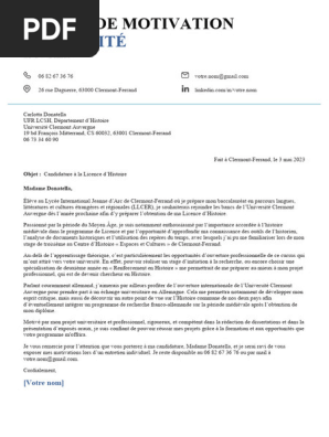 Lettre de motivation pour Licence Histoire | PDF