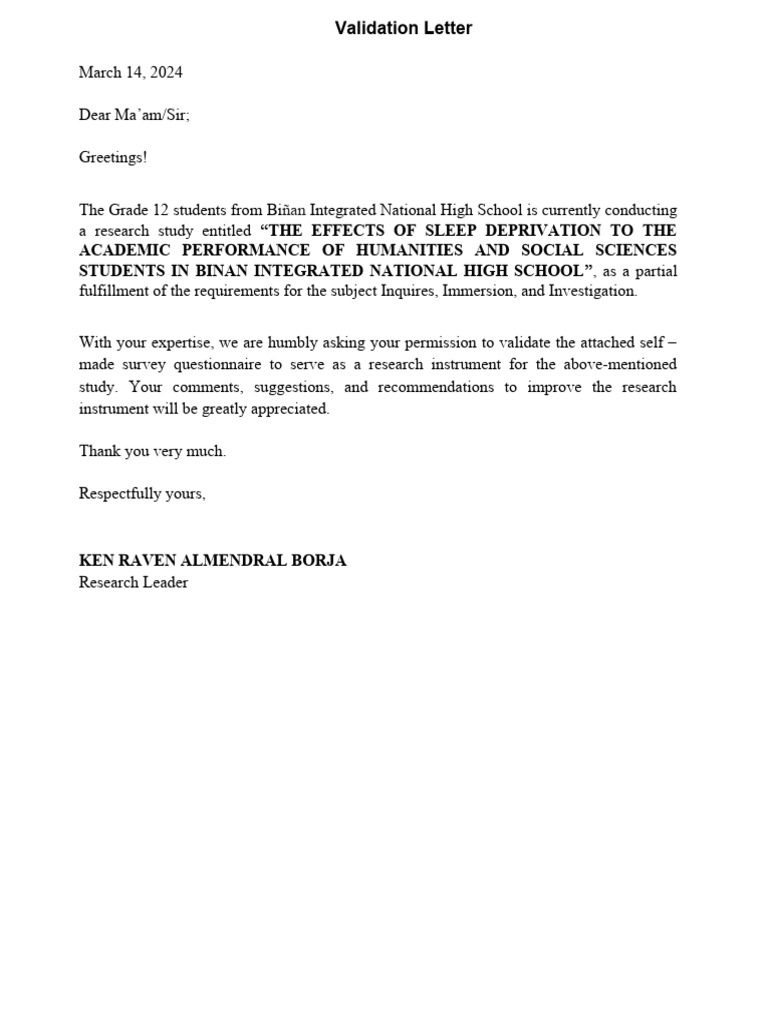 Validation Request for Research Survey | PDF