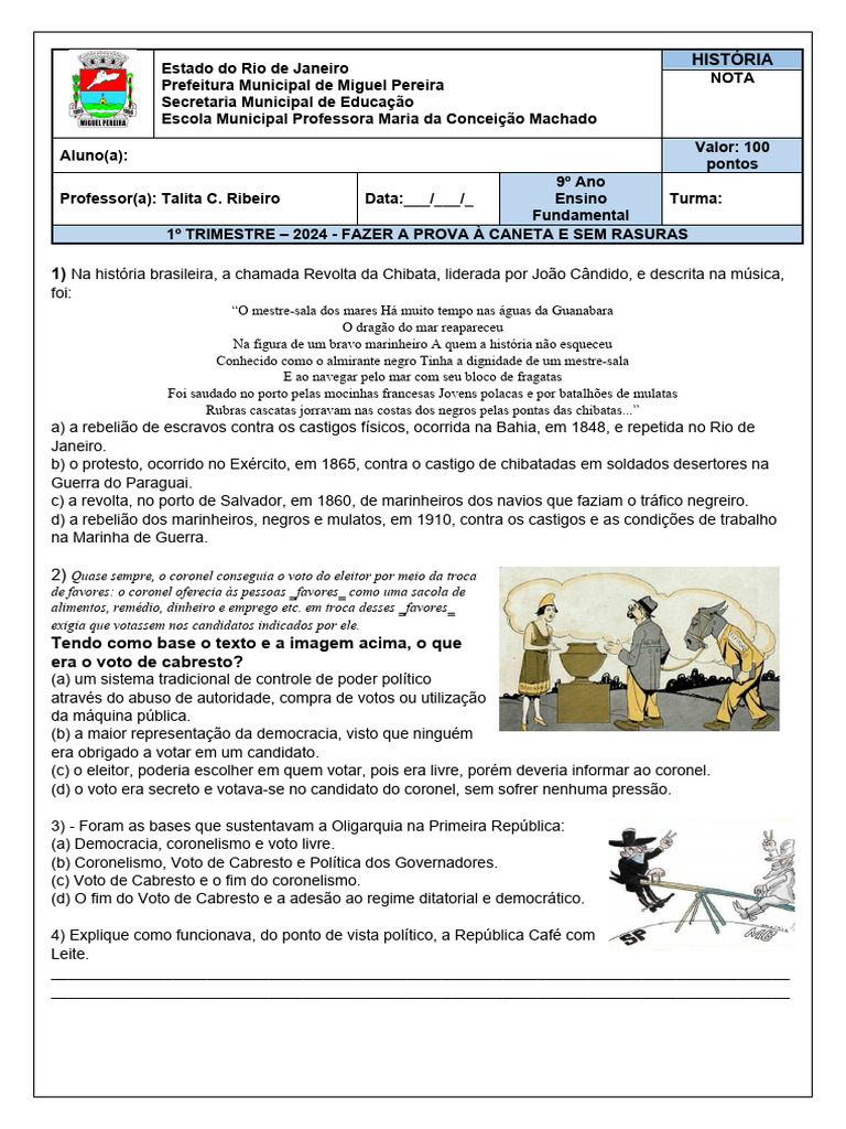 Atividades sobre a República Velha | PDF | República | Brasil