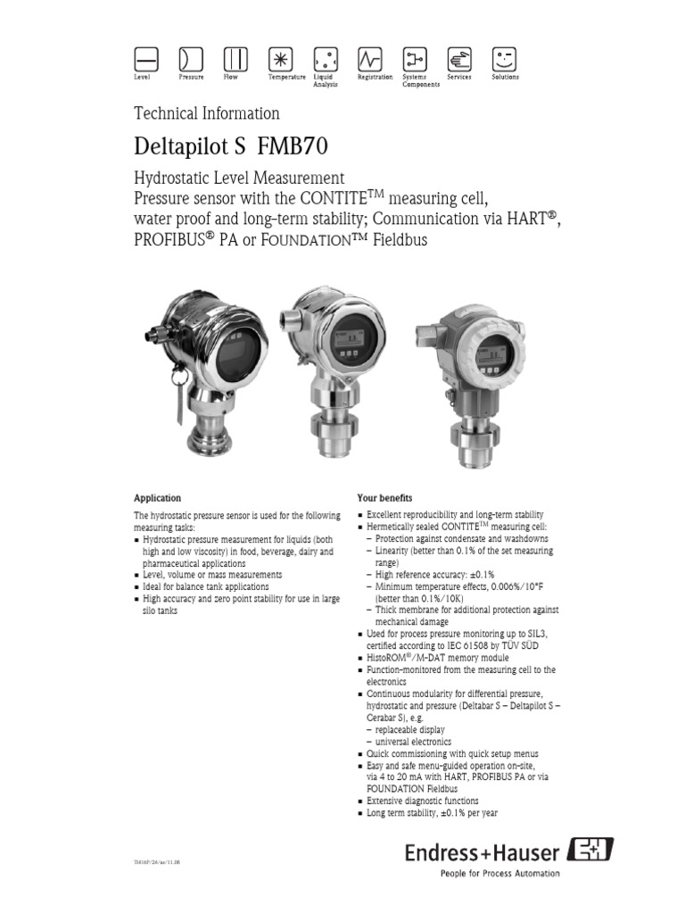 FMB70 Deltapilot S Medidor de Nivel H | PDF | Pressure Measurement ...