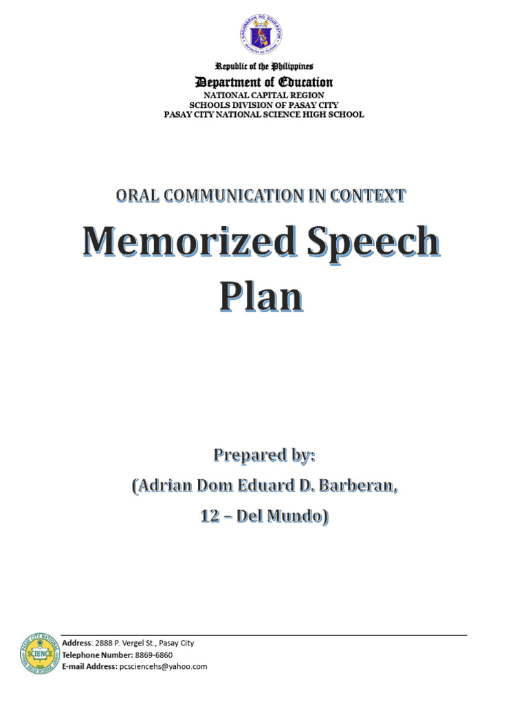 Barberan S Memorized Speech Grade 12 Del Mundo Pdf Happiness