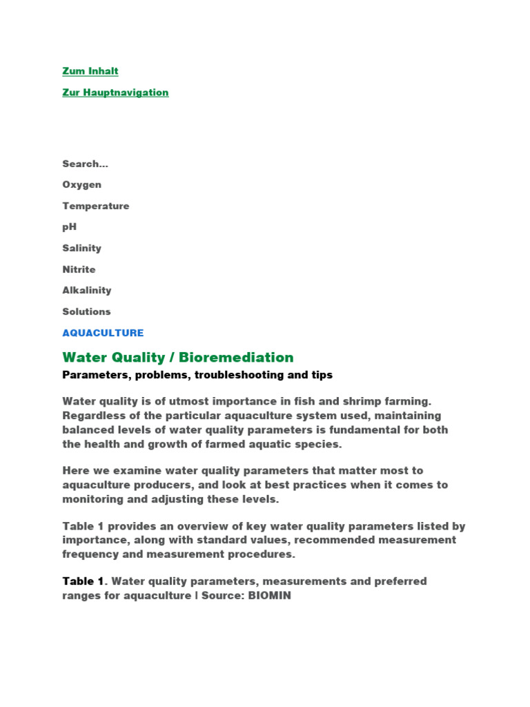 Image showcasing Water Quality Parameters in Aquaculture | PDF