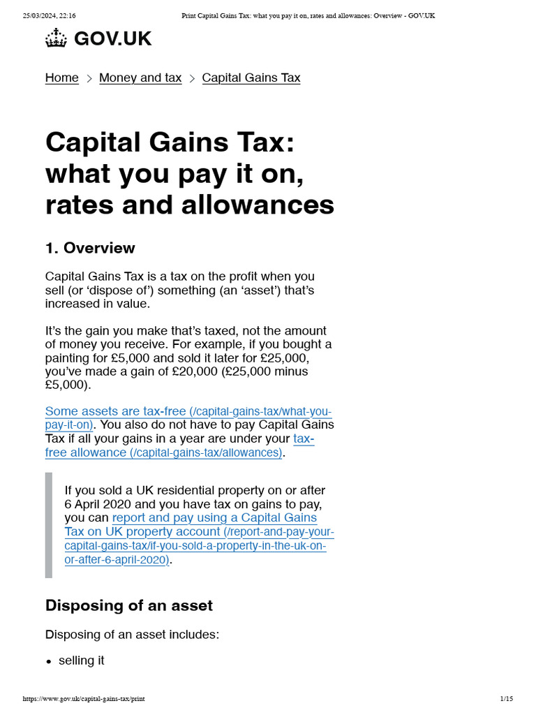 Print Capital Gains Tax - What You Pay It On, Rates and Allowances ...