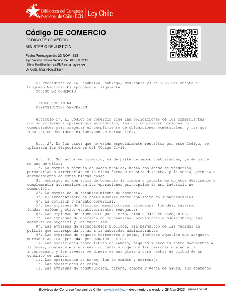 Código de Comercio de Chile 1865 | PDF | Pagos | Póliza de seguros