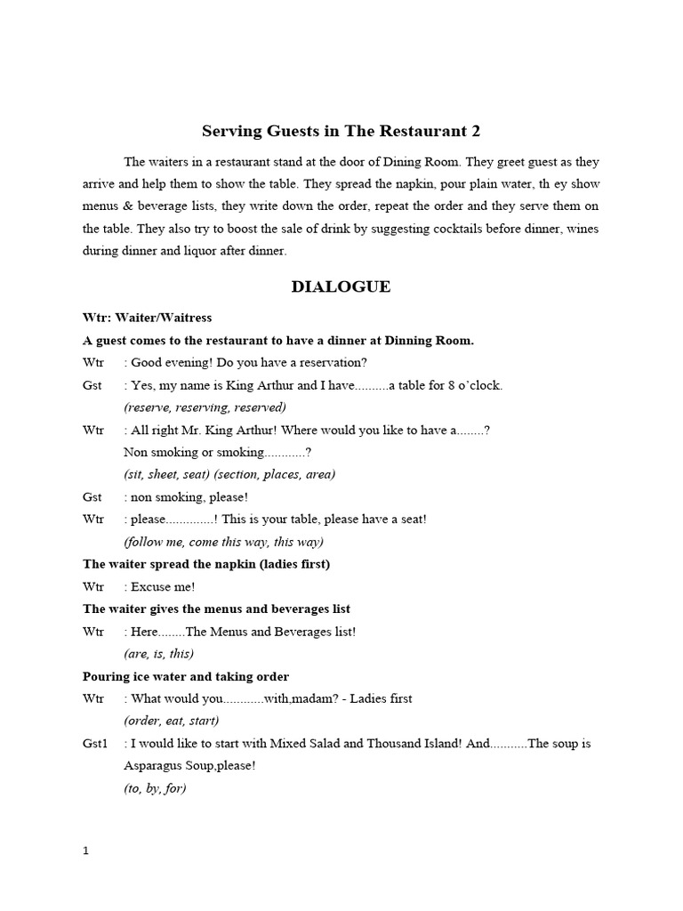 Restaurant Guest Service Procedures | PDF | Waiting Staff | Lunch