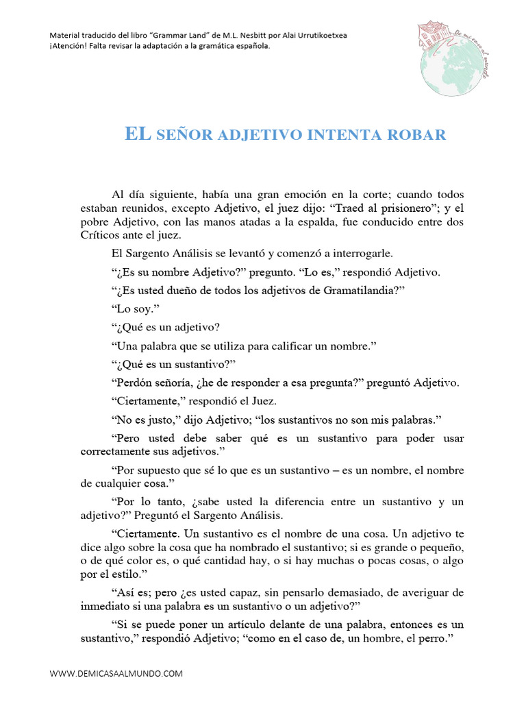 El Señor Adjetivo Intenta Robar | PDF