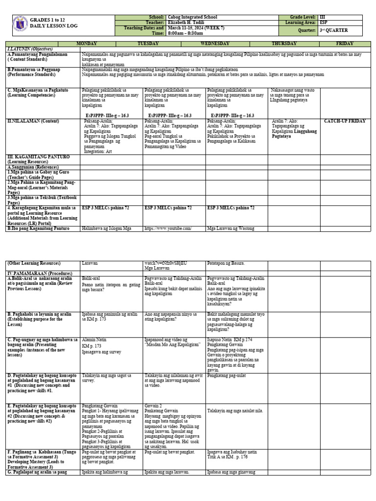DLL - Esp 3 - Q3 - W7 | PDF
