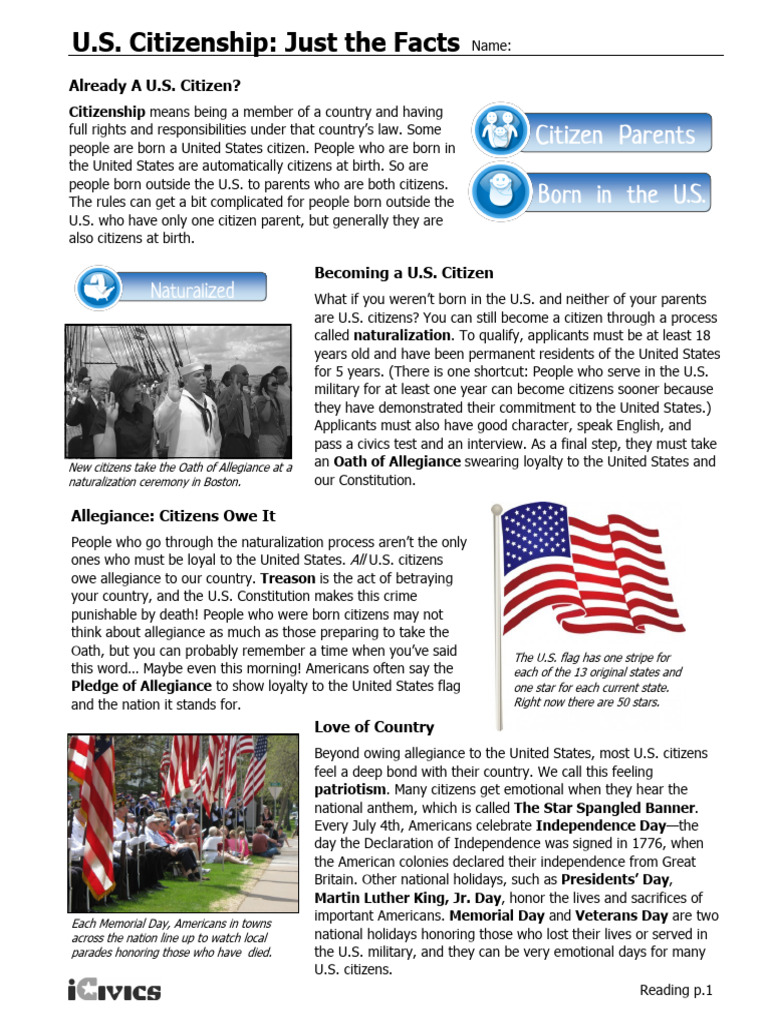 Citizenship Just The Facts Reading PDF Citizenship Of The United Citizenship Just The Facts Reading PDF Citizenship Of The United