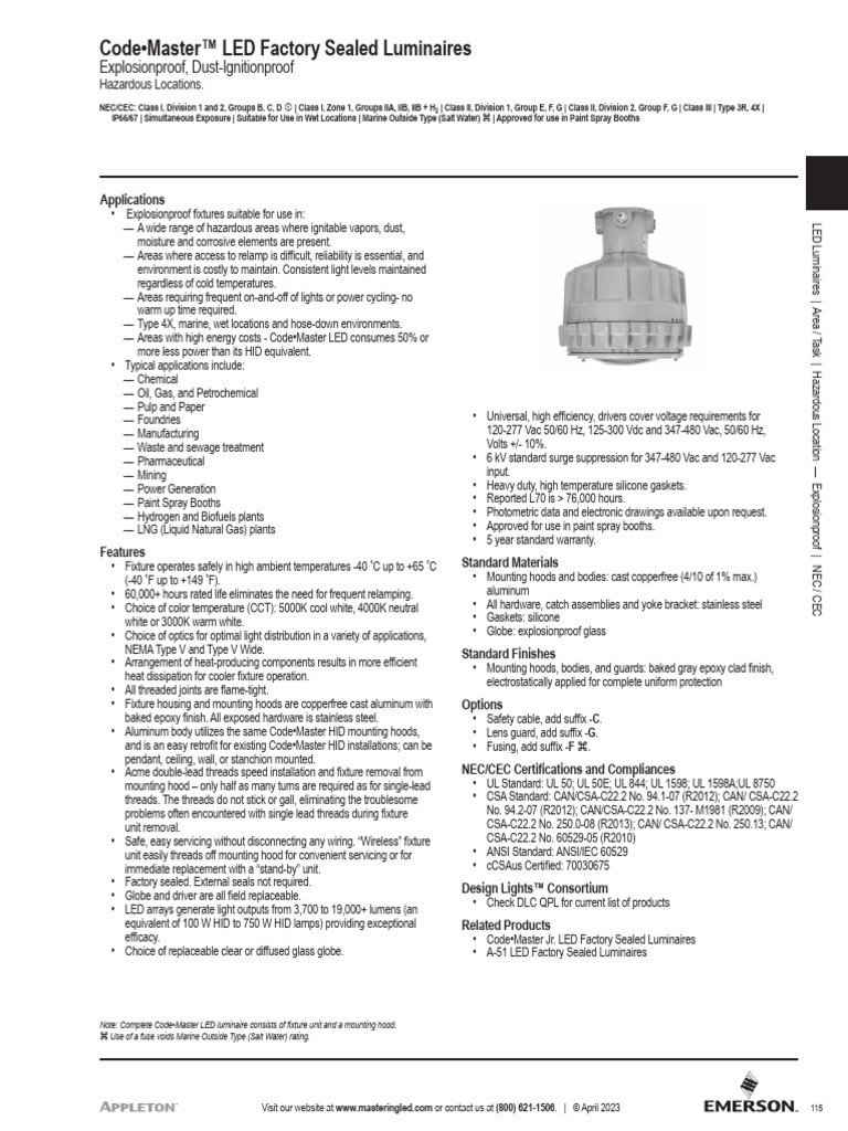 Catalog Code - Master Led Factory Sealed Luminaires Appleton en Us ...