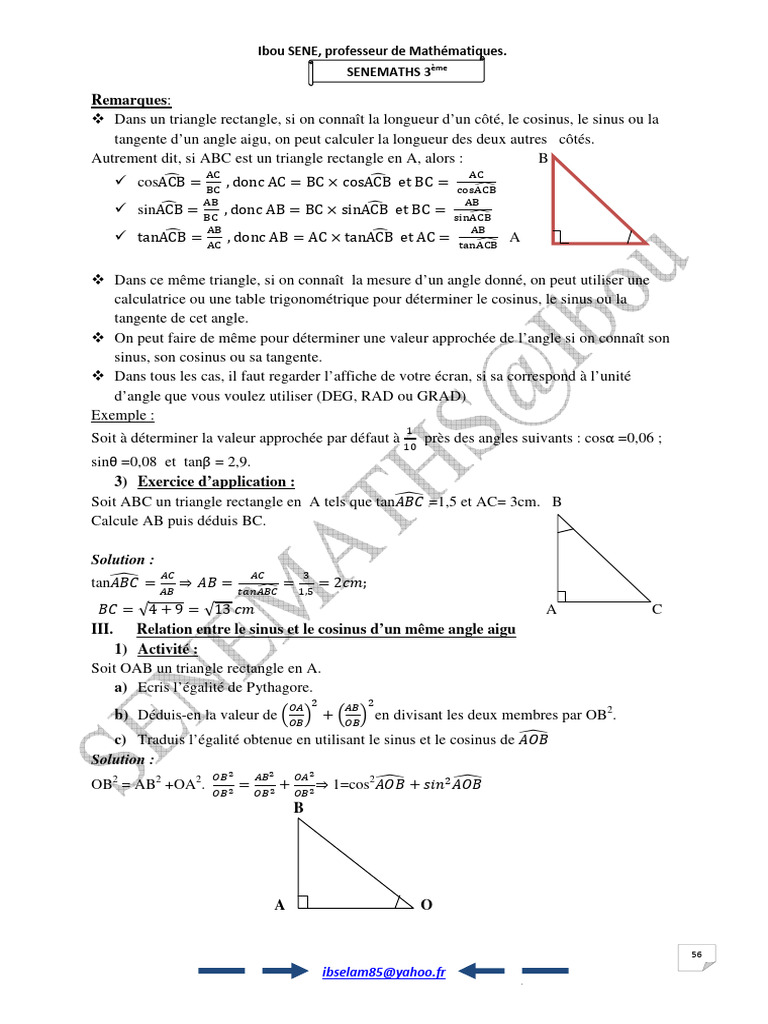 Trigonométrie dans les triangles rectangles | PDF | Fonction ...