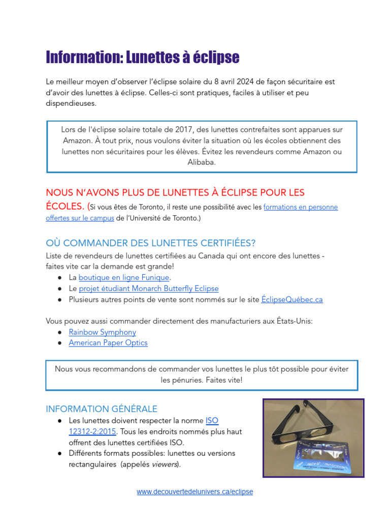 Information - Lunettes À Éclipse | PDF