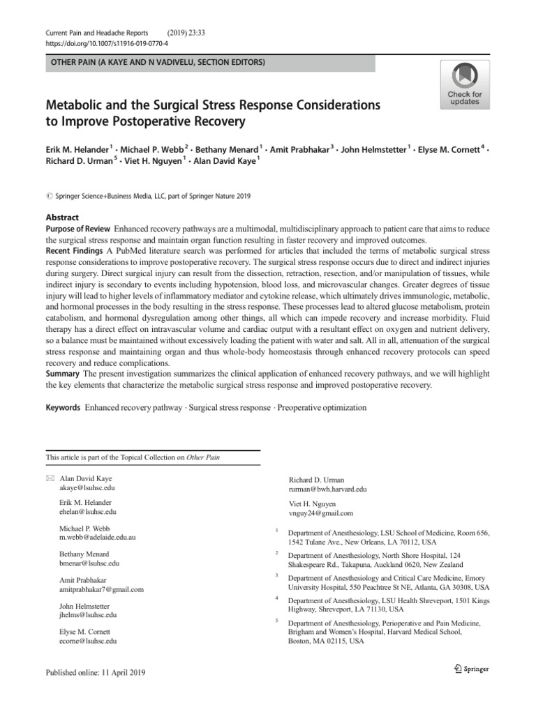 Eras and Surgical Stress General Idea | PDF | Surgery | Insulin Resistance