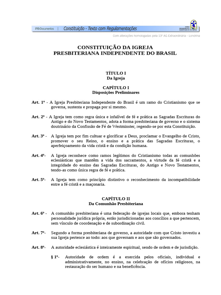 Constituição da Igreja Presbiteriana Independente | PDF