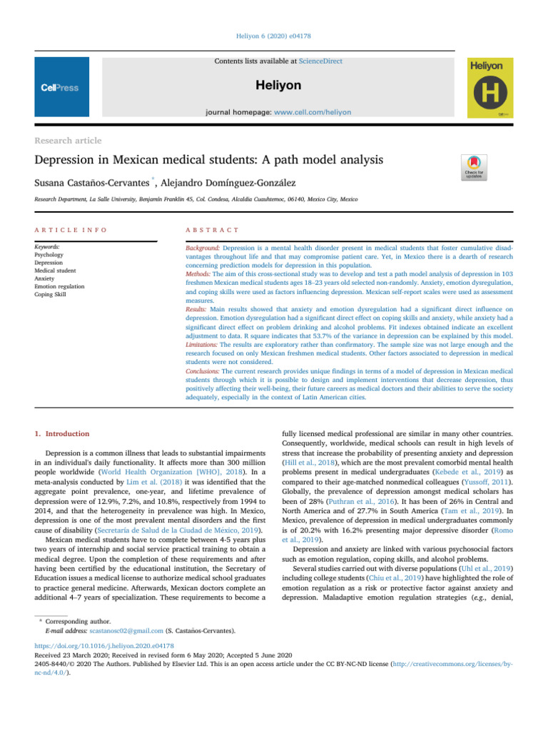 Depression in Mexican Medical Students A Path Model Analysis | PDF ...