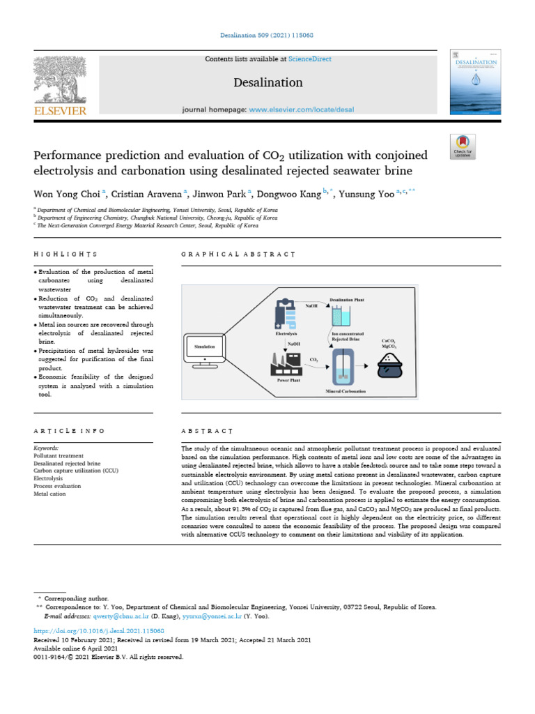 CO2 Utilization via Desalinated Brine Electrolysis | PDF | Carbon ...