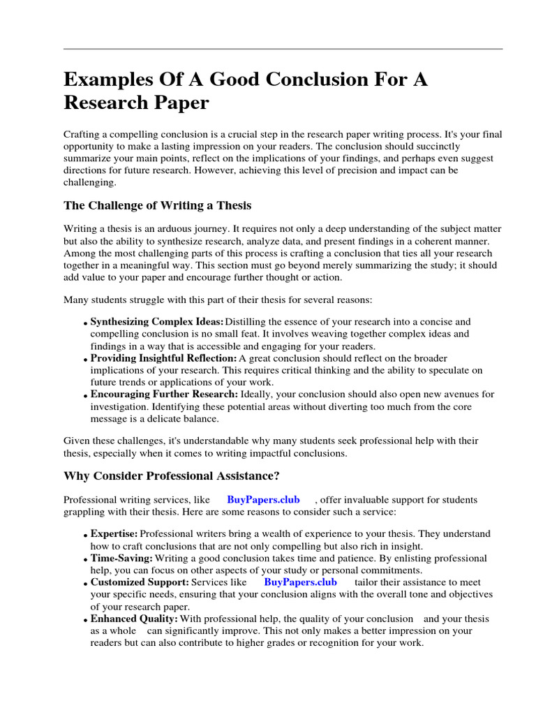 Examples of a Good Conclusion for a Research Paper | PDF | Essays | Thought