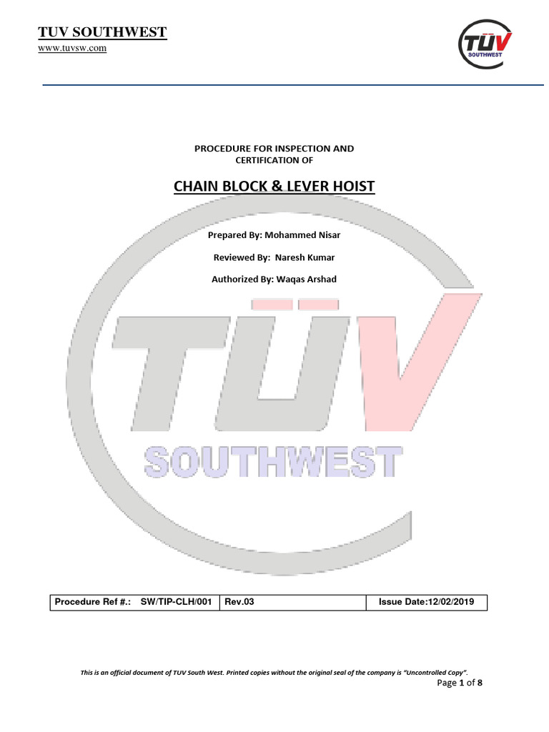 Chain Block Lever Hoist Pdf Wear Personal Protective Equipment