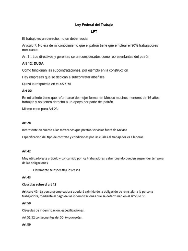 Ley Federal Del Trabajo | PDF | Outsourcing | Tiempo de trabajo