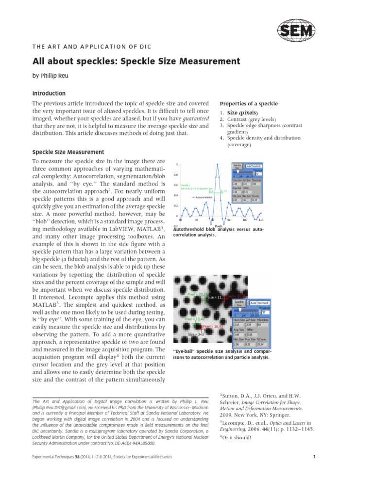 2014 Phillip Reu All About Speckles Speckle Size Measurement | PDF ...