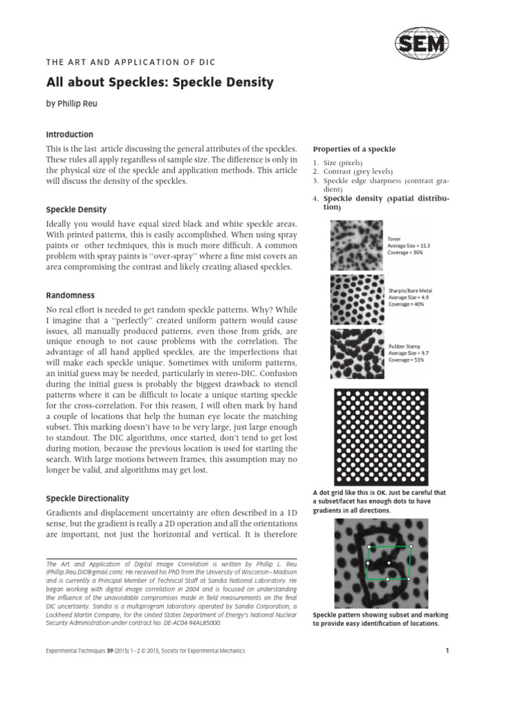 Understanding Speckle Density in DIC | PDF | Applied Mathematics