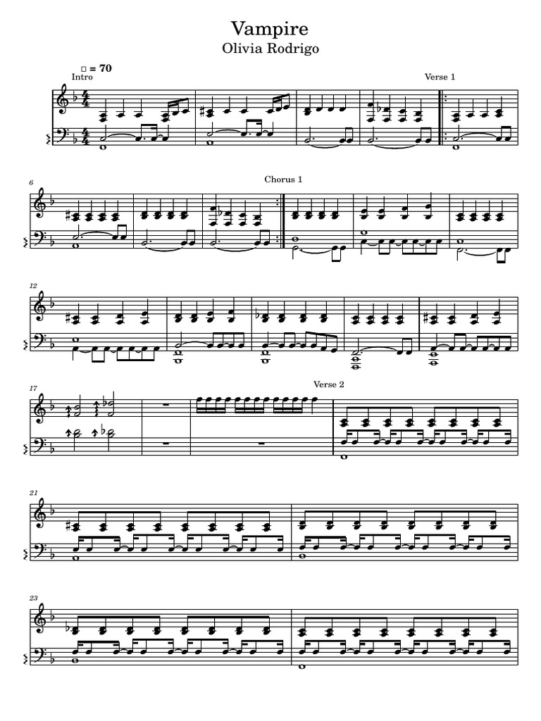Vampire Piano Sheet Music | PDF | Recorded Music | American Songs