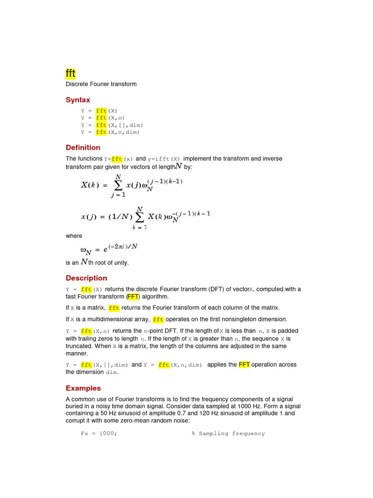 Help - FFT - Functions (MATLAB®) | PDF | Fast Fourier Transform ...