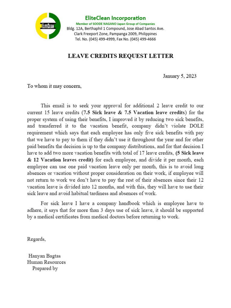Leave Credits Request and Policy Update | PDF | Career & Growth