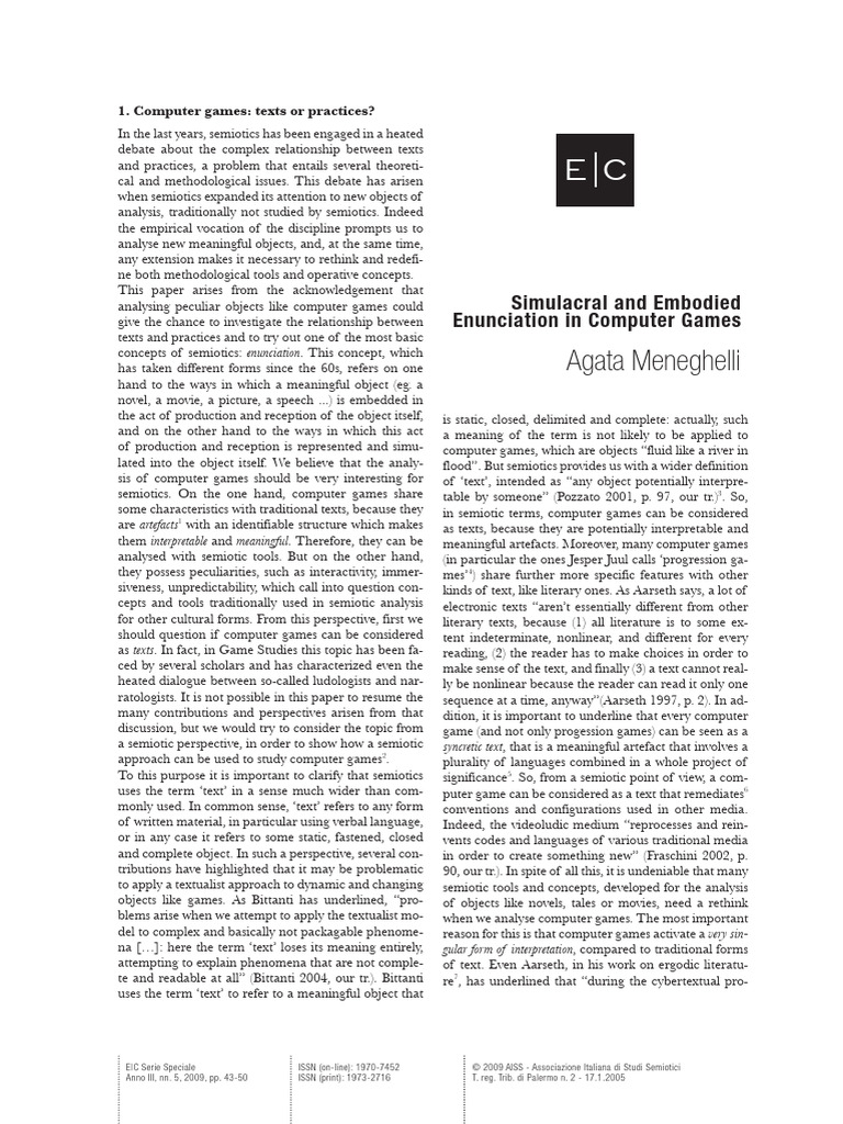 Simulacral and Embodied Enunciation in C | PDF