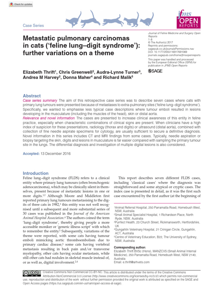 Metastatic Pulmonary Carcinomas in Cats | Download Free PDF | Lung ...