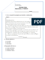 Prueba Final de Lenguaje Comunicacion de 2º