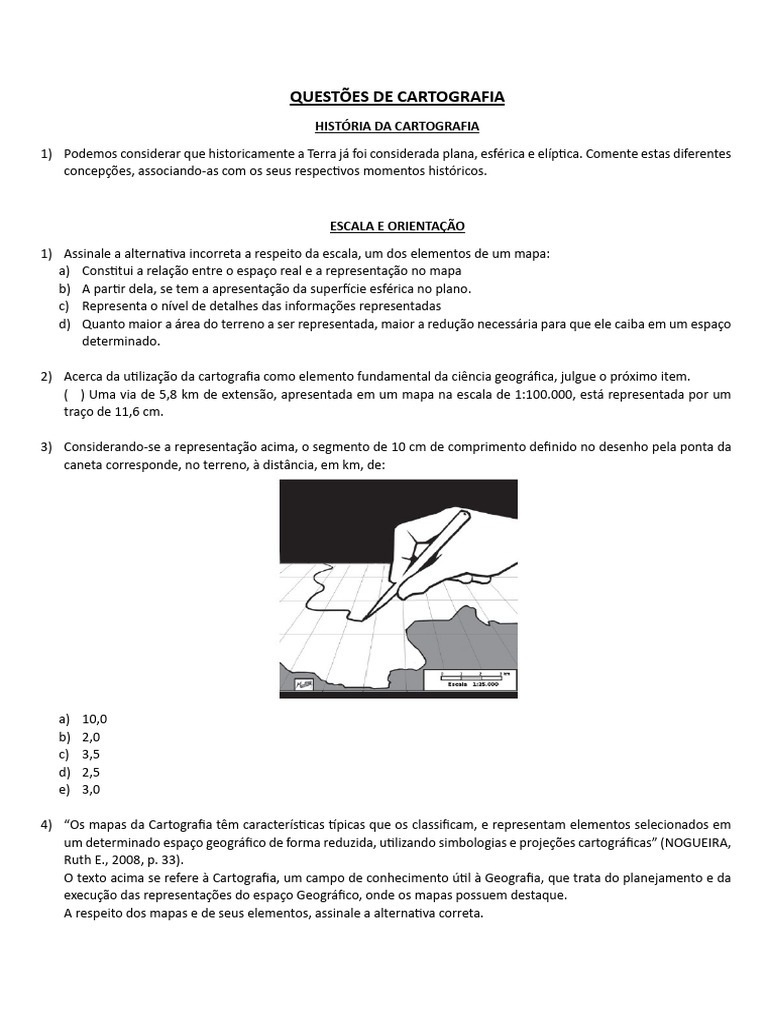 1ª Lista de Questões-Cartografia | PDF | Mapa | Geografia