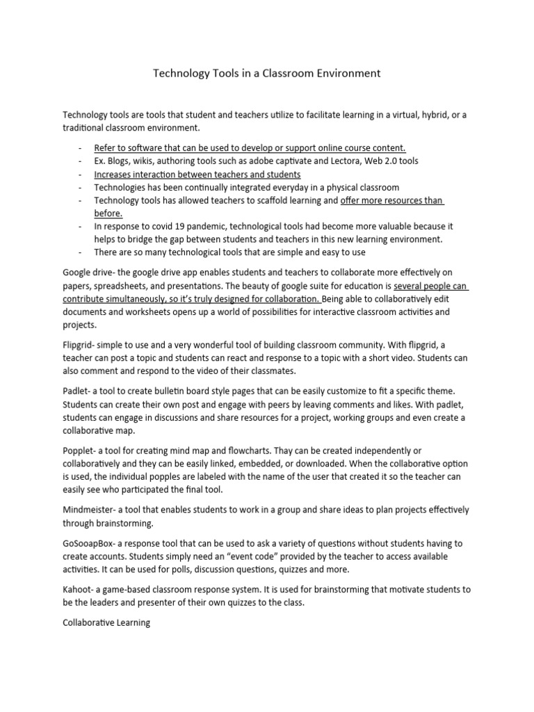Classroom Technology Tools for Collaboration | PDF | Educational ...