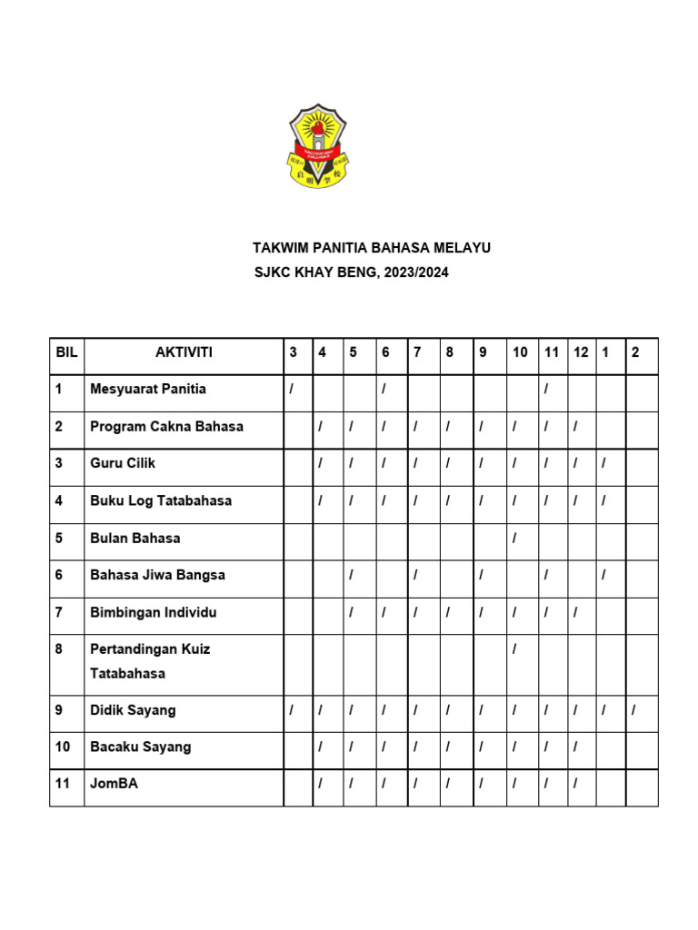 TAKWIM PANITIA BAHASA MELAYU | PDF