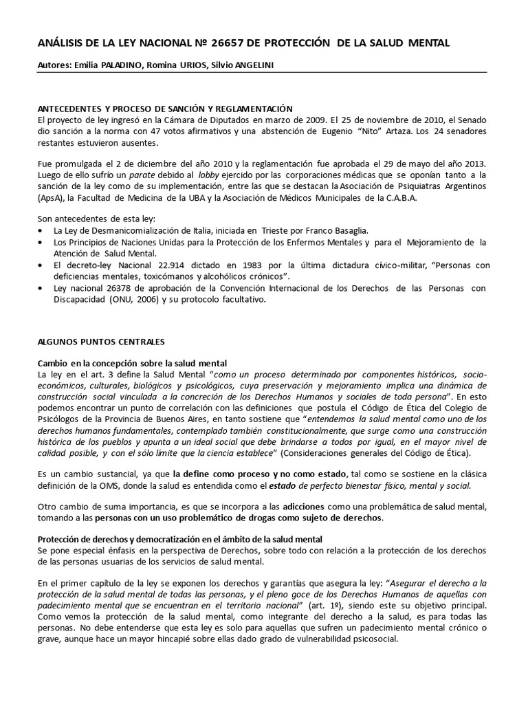 Análisis de la Ley de Salud Mental 26657 | PDF | Salud mental | Sicología