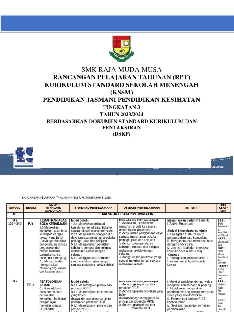 RPT PJPK Tingkatan 3 2023 | PDF
