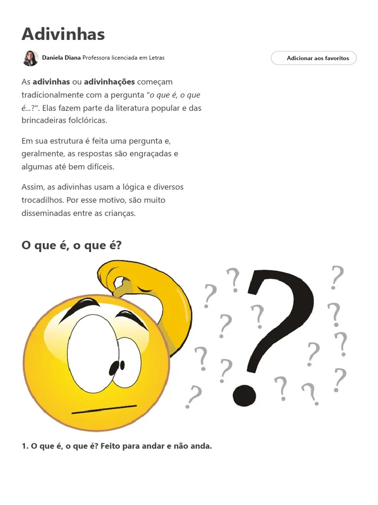 Adivinhas: O Que É, O Que É? | PDF | Artes Linguísticas e Disciplina ...
