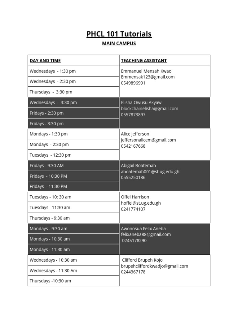 Phcl 101 tutorial schedule 1 pdf