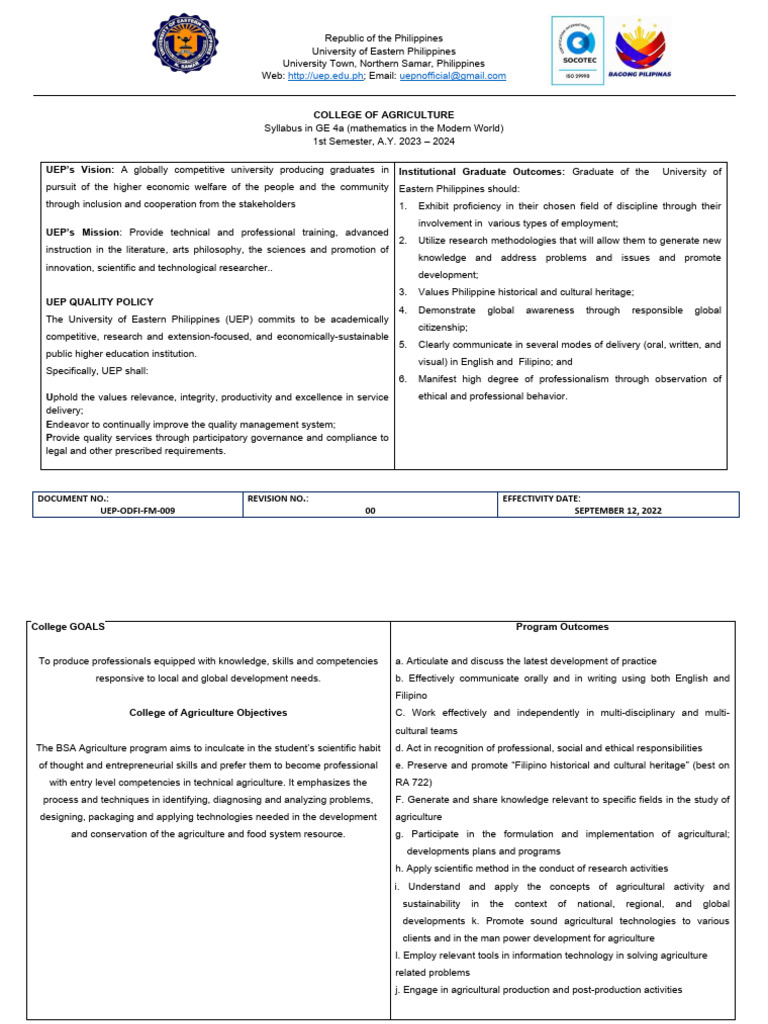 Mathematics In The Modern World Syllabus Download Free Pdf