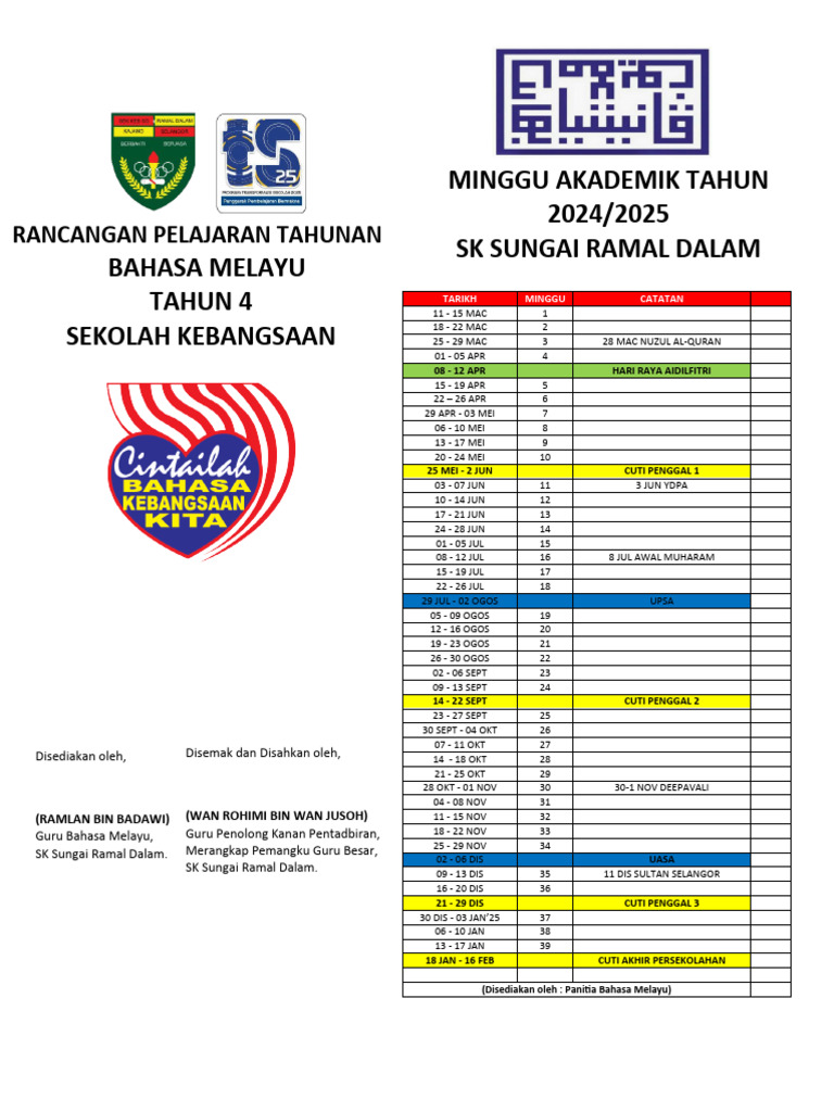 Cover BM RPT Minggu Sesi Persekolahan Tahun 2024 Tahap 2 | PDF